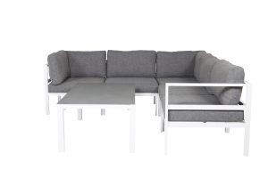 Loungegrupp Utomhus - Venture Home Copacabana Hörnsoffa 5 Moduler + Soffbord Vit/Grå inkl. dynor
