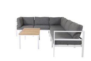 Loungegrupp Utomhus - Venture Home Copacabana Hörnsoffa 6 Moduler + Soffbord Vit/Grå/Natur inkl. dynor
