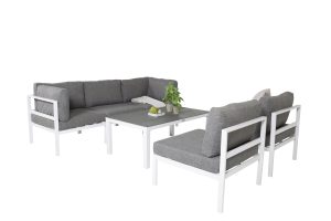 Loungegrupp Utomhus - Venture Home Copacabana Modulsoffa 2 Hörn + 3 Mitt + Soffbord Vit/Grå inkl. dynor