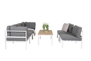 Loungegrupp Utomhus - Venture Home Copacabana Modulsoffa 2 Hörn + 3 Mitt + Brasilia Soffbord Vit/Grå/Natur inkl. dynor