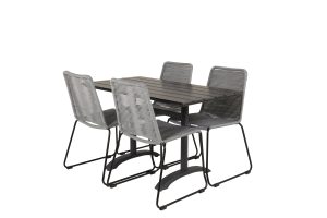 Matgrupp Utomhus - Venture Home Denver Cafébord 120x70 Svart + 4 Lindos Matstolar Svart/Grå
