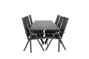 Matgrupp Utomhus - Venture Home Break Matbord 205x90 Svart + 6 Break Positionsstolar Svart