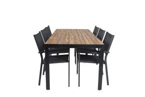 Matgrupp Utomhus - Venture Home Bois Matbord 200x100 Svart/Natur + 6 Copacabana Karmstolar Svart