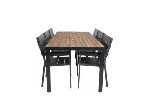 Matgrupp Utomhus - Venture Home Bois Matbord 200x100 Svart/Natur + 6 Levels Matstolar Svart