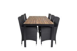 Matgrupp Utomhus - Venture Home Bois Matbord 200x100 Svart/Natur + 6 Malin Karmstolar Svart inkl. dynor
