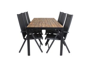 Matgrupp Utomhus - Venture Home Bois Matbord 200x100 Svart/Natur + 6 Break Positionsstolar Svart