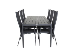 Matgrupp Utomhus - Venture Home Break Matbord 205x90 Svart + 6 Copacabana Positionsstolar Svart