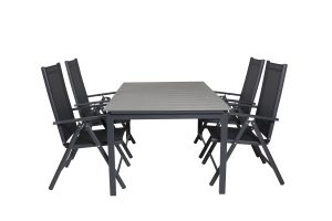 Matgrupp Utomhus - Venture Home Levels Matbord 160/240x100 Svart/Grå + 4 Break Positionsstolar Svart
