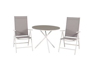 Matgrupp Utomhus - Venture Home Parma Runt Cafébord Ø90 Vit/Grå + 2 Break Positionsstolar Vit/Grå