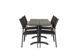 Matgrupp Utomhus - Venture Home Denver Cafébord 120x70 Svart + 4 Santorini Karmstolar Svart