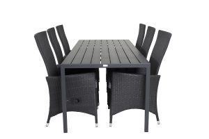 Matgrupp Utomhus - Venture Home Break Matbord 205x90 Svart + 6 Padova Positionsstolar Svart