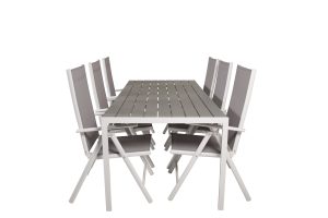 Matgrupp Utomhus - Venture Home Break Matbord 205x90 Vit/Grå + 6 Break Positionsstolar Vit