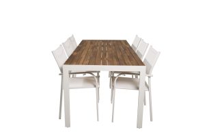 Matgrupp Utomhus - Venture Home Bois Matbord 200x100 Vit/Natur + 6 Santorini Karmstolar Vit