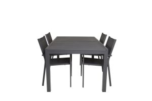 Matgrupp Utomhus - Venture Home Marbella Bord 160/240x100 Svart + 4 Copacabana Matstolar Svart