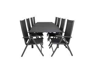 Matgrupp Utomhus - Venture Home Marbella Matbord 160/240x100 Svart + 8 Break Positionsstolar Svart