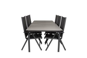 Matgrupp Utomhus - Venture Home Levels Matbord 229/310x100 Svart/Grå + 6 Break Positionsstolar Svart
