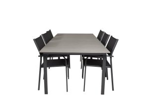 Matgrupp Utomhus - Venture Home Levels Matbord 224/324x100 Svart + 6 Santorini Karmstolar Svart