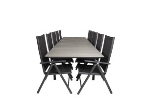 Matgrupp Utomhus - Venture Home Levels Matbord 229/310x100 Svart/Grå + 10 Break Positionsstolar Svart