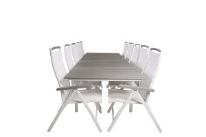 Matgrupp Utomhus - Venture Home Levels Matbord 224/324x100 Vit/Grå + 10 Albany Positionsstolar Vit