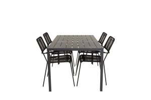 Matgrupp Utomhus - Venture Home Break Matbord 150x90 Svart + 4 Lindos Karmstolar Svart