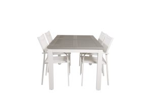 Matgrupp Utomhus - Venture Home Albany Matbord 152/210x90 Vit/Grå + 4 Santorini Karmstolar Vit