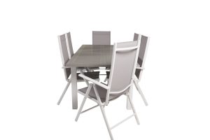 Matgrupp Utomhus - Venture Home Albany Matbord 152/210x90 Vit/Grå + 6 Break Positionsstolar Vit/Grå