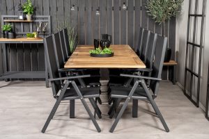 Matgrupp Utomhus - Venture Home Panama Matbord 160/240x90 Svart/Natur + 8 Break Positionsstolar Svart