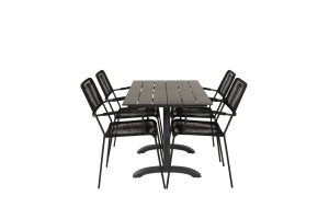 Matgrupp Utomhus - Venture Home Denver Cafébord 120x70 Svart + 4 Lindos Karmstolar Svart