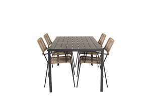 Matgrupp Utomhus - Venture Home Break Matbord 150x90 Svart + 4 Lindos Karmstolar Svart/Brun