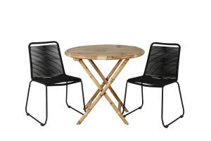 Matgrupp Utomhus - Venture Home Cane Runt Cafébord Ø80 Bambu + 2 Lindos Matstolar Svart