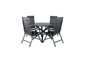 Matgrupp Utomhus - Venture Home Alma Runt Matbord Ø120 Svart + 4 Albany Positionsstolar Svart/Grå