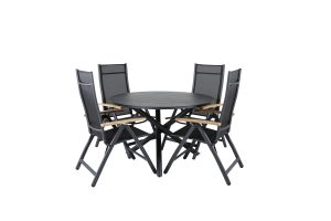 Matgrupp Utomhus - Venture Home Alma Runt Matbord Ø120 Svart + 4 Panama Positionsstolar Svart/Natur