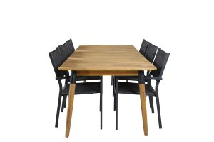 Matgrupp Utomhus - Venture Home Julian Matbord 210x100 Natur + 6 Copacabana Matstolar Svart