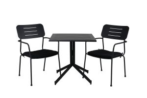 Matgrupp Utomhus - Venture Home Way Cafébord 70x70 Svart + 2 Nicke Karmstolar Svart inkl. dynor