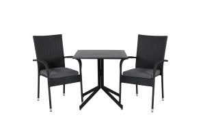 Matgrupp Utomhus - Venture Home Way Cafébord 70x70 Svart + 2 Anna Matstolar Svart