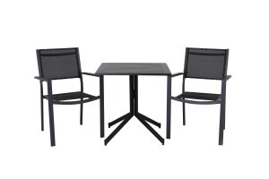 Matgrupp Utomhus - Venture Home Way Cafébord 70x70 Svart + 2 Copacabana Matstolar Svart