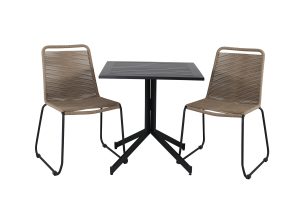Matgrupp Utomhus - Venture Home Way Cafébord 70x70 Svart + 2 Lindos Matstolar Svart/Brun