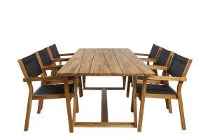 Matgrupp Utomhus - Venture Home Plankton Matbord 220x100 Natur + 6 Venice Karmstolar Natur/Svart