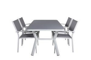 Matgrupp Utomhus - Venture Home Virya Matbord 90x160 Vit/Grå + 4 Copacabana Matstolar Vit/Grå