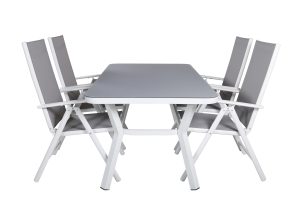 Matgrupp Utomhus - Venture Home Virya Matbord 90x160 Vit/Grå + 4 Break Positionsstolar Vit/Grå