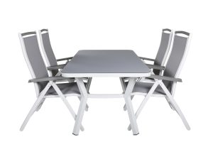 Matgrupp Utomhus - Venture Home Virya Matbord 90x160 Vit/Grå + 4 Albany Positionsstolar med Rygglist Vit/Grå