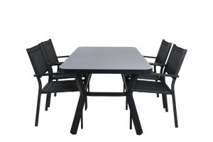 Matgrupp Utomhus - Venture Home Virya Matbord 90x160 Svart/Grå + 4 Copacabana Matstolar Svart