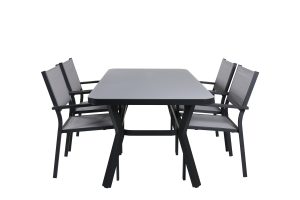 Matgrupp Utomhus - Venture Home Virya Matbord 90x160 Svart/Grå + 4 Copacabana Matstolar Svart/Grå