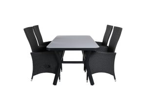 Matgrupp Utomhus - Venture Home Virya Matbord 90x160 Svart/Grå + 4 Padova Positionsstolar Svart/Grå inkl. dynor