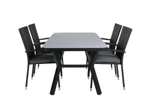 Matgrupp Utomhus - Venture Home Virya Matbord 90x160 Svart/Grå + 4 Anna Matstolar Svart