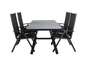 Matgrupp Utomhus - Venture Home Virya Matbord 90x160 Svart/Grå + 4 Break Positionsstolar Svart