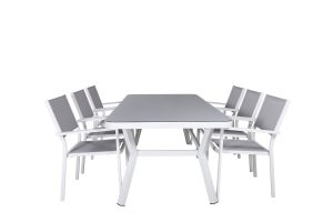 Matgrupp Utomhus - Venture Home Virya Matbord 200x100 Vit/Grå + 6 Copacabana Matstolar Vit/Grå
