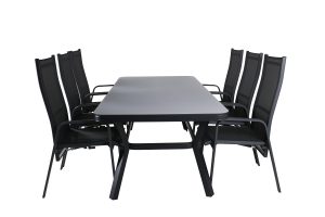 Matgrupp Utomhus - Venture Home Virya Matbord 200x100 Svart/Grå + 6 Copacabana Positionsstolar Svart
