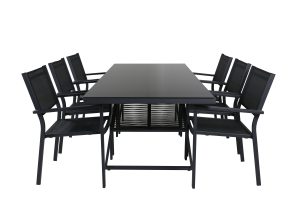 Matgrupp Utomhus - Venture Home Dallas Matbord 193x90 Svart + 6 Copacabana Karmstolar Svart