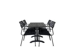 Matgrupp Utomhus - Venture Home Denver Matbord 70x120 Svart + 4 Nicke Karmstolar Svart inkl. dynor